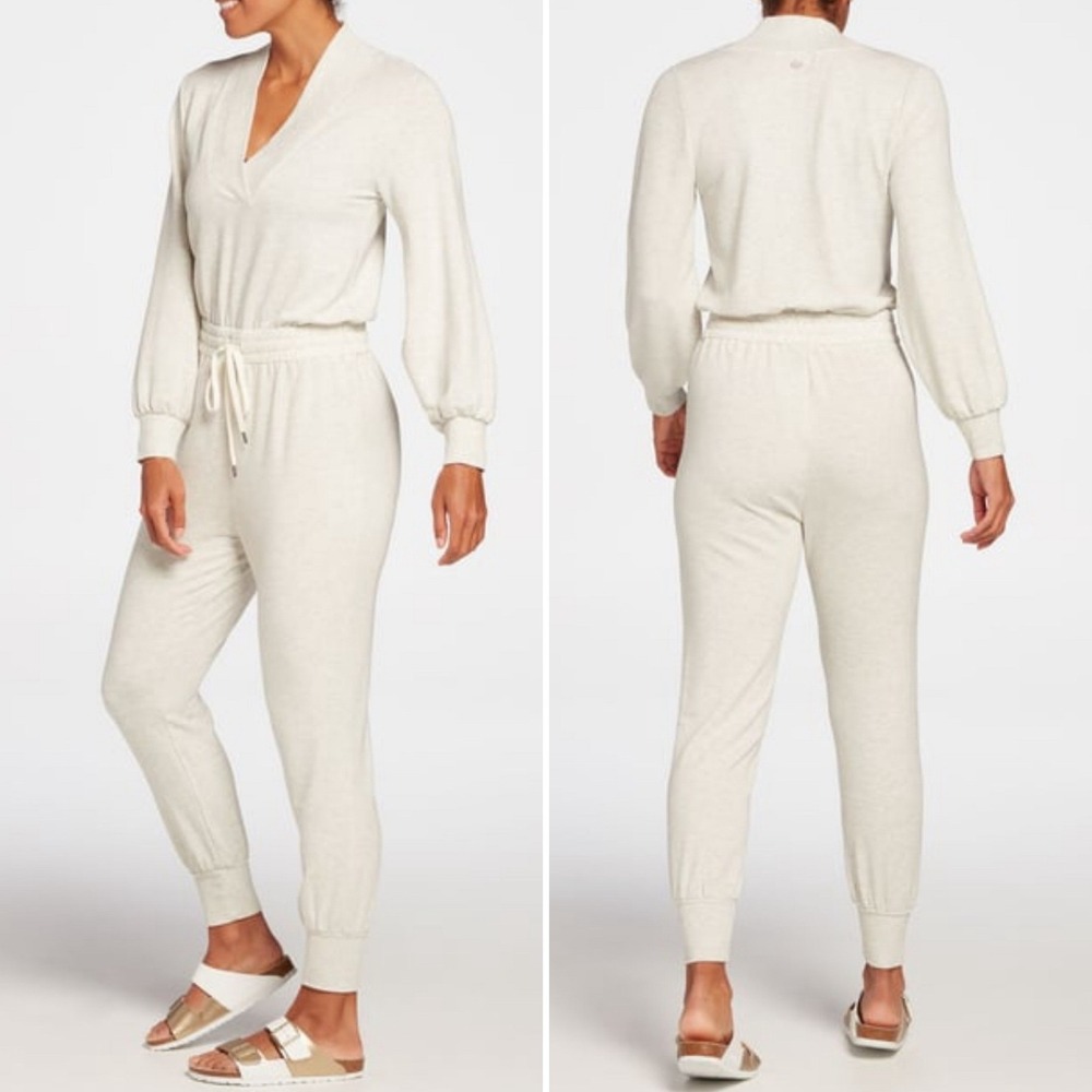 Calia by Carrie Underwood Soft Shawl Collar Jumpsuit Light Grey Heather Large